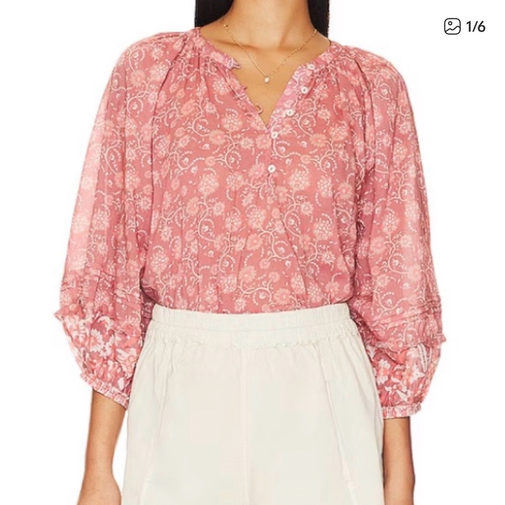 Cleobella Quinn Blouse in a coral/peach floral print Size L - Picture 1 of 7